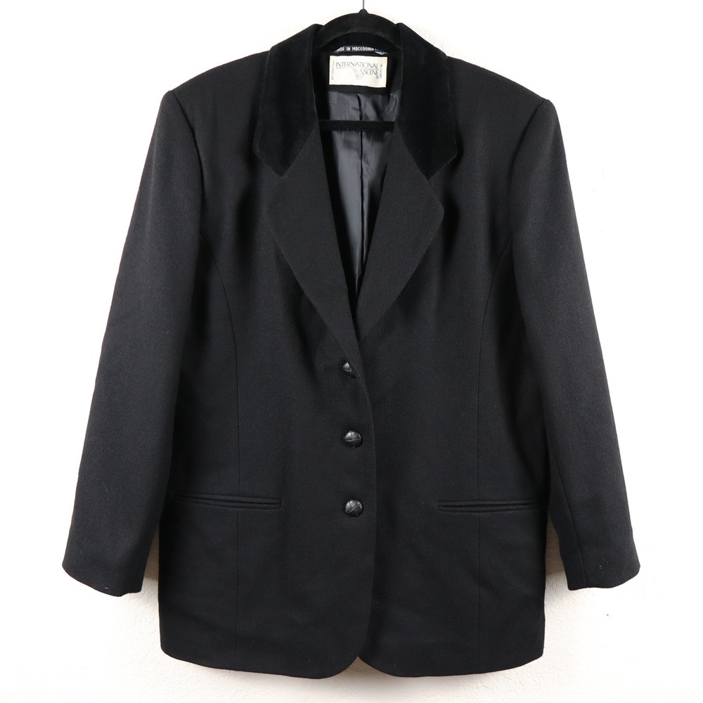 International Scene Vintage Black Wool Blazer Jacket W's 13/14 Made in Macedonia